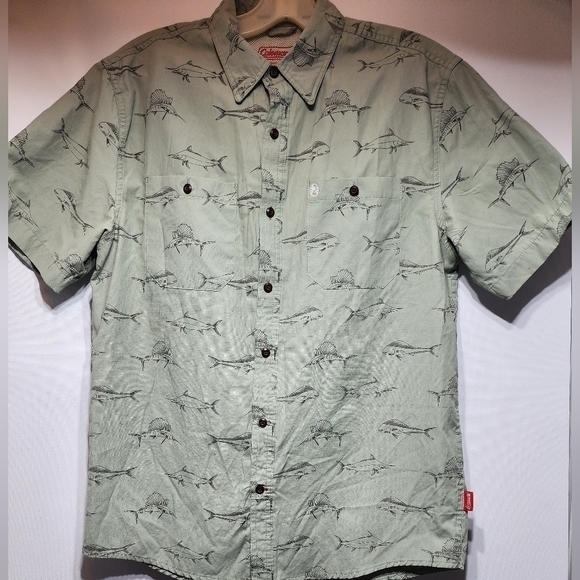 Coleman Men's Guide Short Sleeve Green Button-down Fish‎ Shirt Medium - Picture 3 of 13